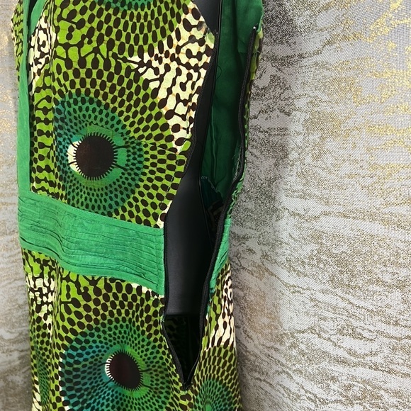 Africa Print Mandala Green/Creamy Sleeveless Flare Dress - Picture 7 of 11